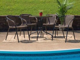 Glass dining table with chairs