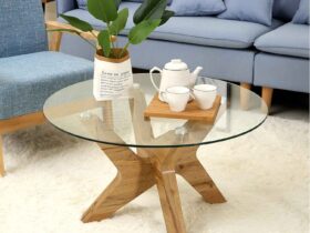 Wood and glass coffee table