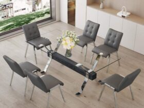 glass dining table and six chairs 1