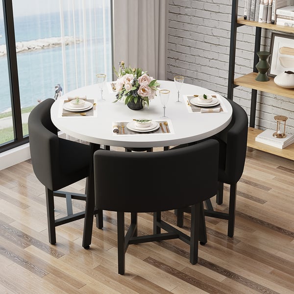 Upgrade Your Dining Experience with Round Glass Table and Four Chairs