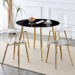 round glass dining table with four chairs min