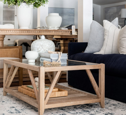 glass and oak coffee table