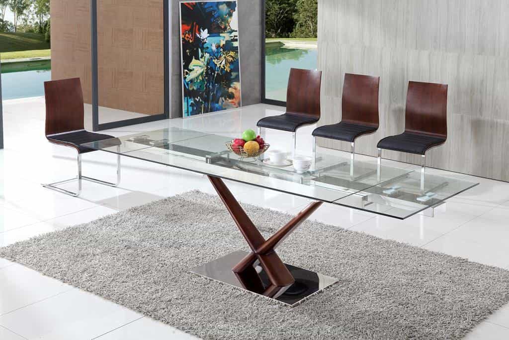 extendable glass dining table and 6 chairs