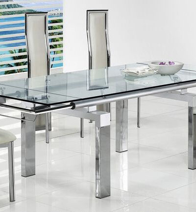 extending glass dining table and chairs